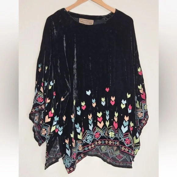 Double D Ranch Crushed Velvet Embroidered Dolman Sleeve Blouse Black Size S - Picture 1 of 7
